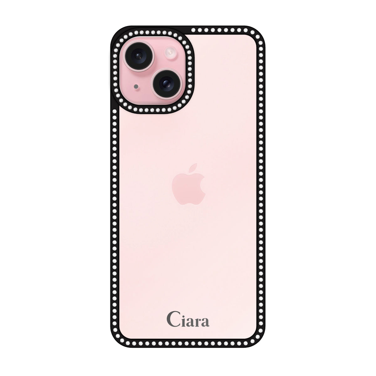 iPhone15 ラインストーンフレームクリア クリア ラインストーンフレームケース ロゴ ブラック