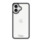 iPhone16 ラインストーンフレームクリア クリア ラインストーンフレームケース ロゴ ブラック