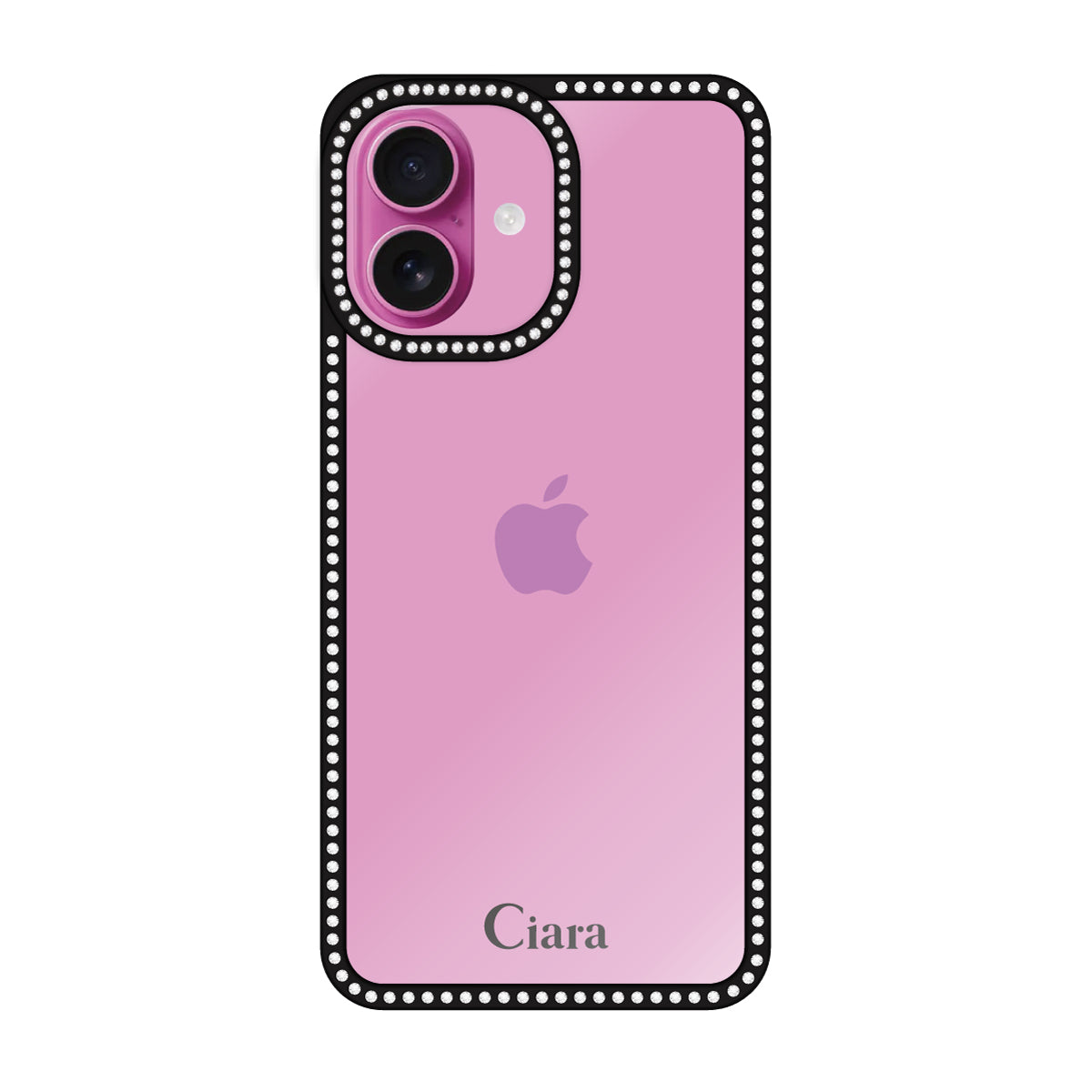 iPhone16Plus ラインストーンフレームクリア クリア ラインストーンフレームケース ロゴ ブラック