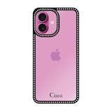 iPhone16Plus ラインストーンフレームクリア クリア ラインストーンフレームケース ロゴ ブラック