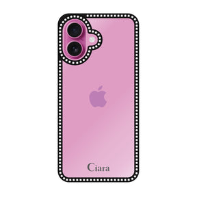 iPhone16Plus ラインストーンフレームクリア クリア ラインストーンフレームケース ロゴ ブラック