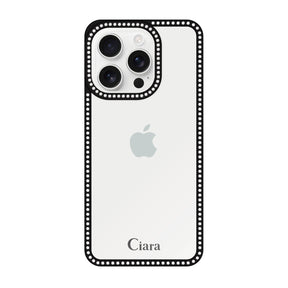 iPhone16ProMax ラインストーンフレームクリア クリア ラインストーンフレームケース ロゴ ブラック