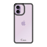 iPhone17 ラインストーンフレームクリア クリア ラインストーンフレームケース ロゴ ブラック