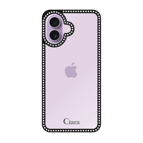 iPhone17 ラインストーンフレームクリア クリア ラインストーンフレームケース ロゴ ブラック