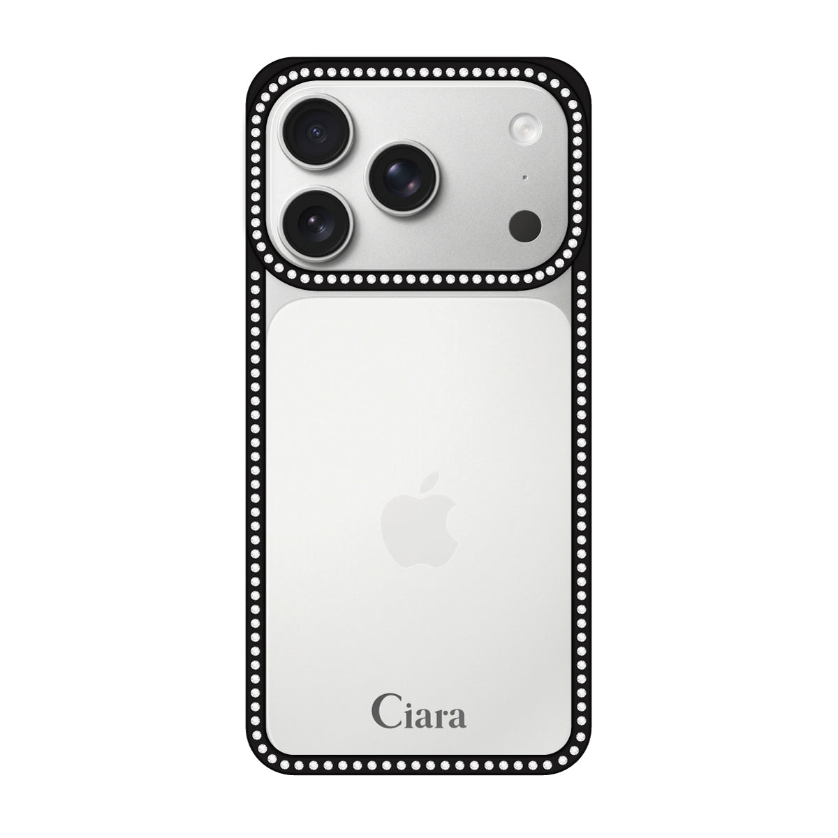 iPhone17Pro ラインストーンフレームクリア クリア ラインストーンフレームケース ロゴ ブラック