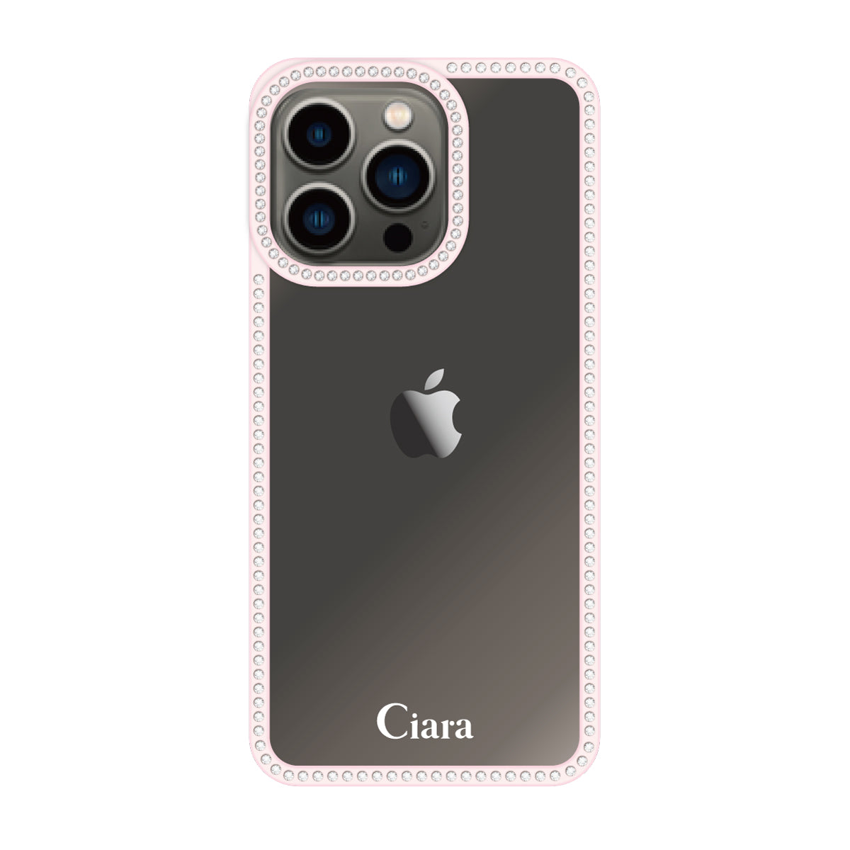 iPhone13Pro ラインストーンフレームクリア クリア ラインストーンフレームケース ロゴ ピンク