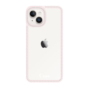 iPhone14/13 ラインストーンフレームクリア クリア ラインストーンフレームケース ロゴ ピンク