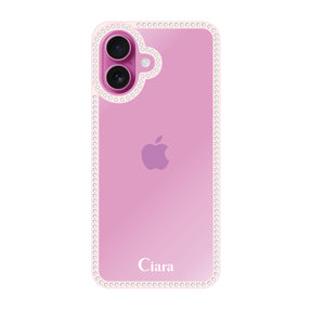 iPhone16Plus ラインストーンフレームクリア クリア ラインストーンフレームケース ロゴ ピンク