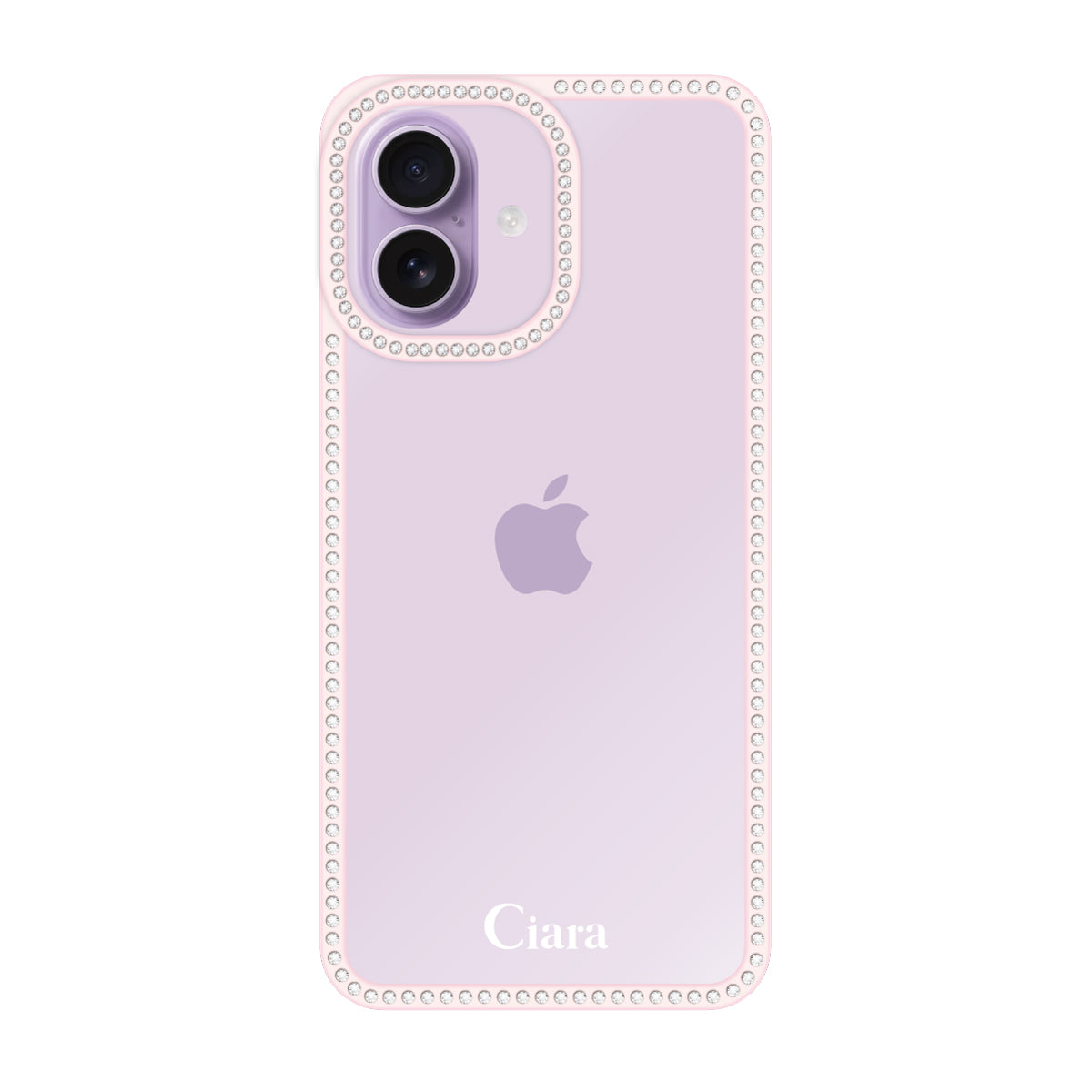 iPhone17 ラインストーンフレームクリア クリア ラインストーンフレームケース ロゴ ピンク
