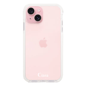 iPhone15 クッションバンパー 耐衝撃クリアケース ロゴ ホワイト