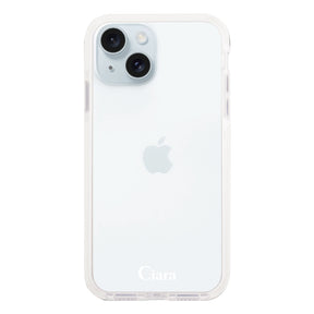 iPhone15Plus クッションバンパー 耐衝撃クリアケース ロゴ ホワイト