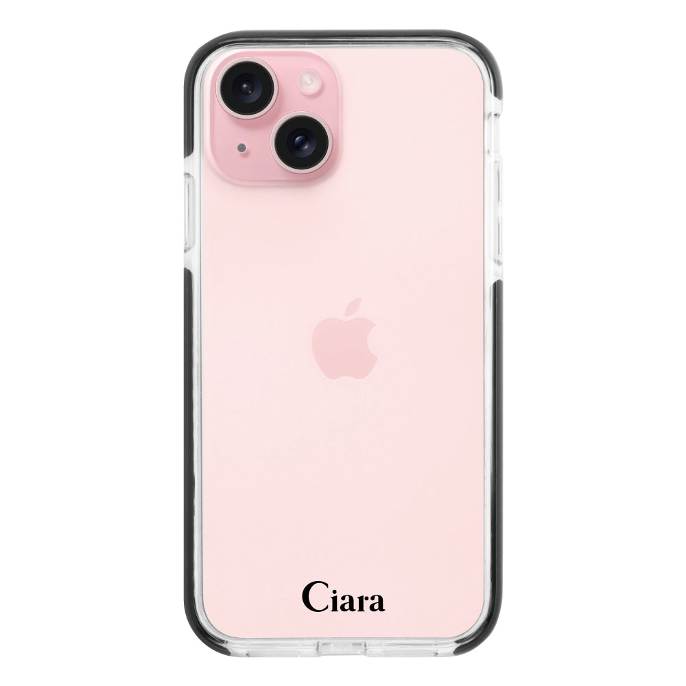 iPhone15 クッションバンパー 耐衝撃クリアケース ロゴ ブラック
