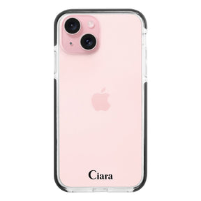 iPhone15 クッションバンパー 耐衝撃クリアケース ロゴ ブラック