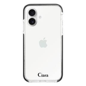 iPhone16 クッションバンパー 耐衝撃クリアケース ロゴ ブラック