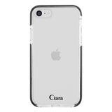 iPhone7/8/SE2/SE3 クッションバンパー 耐衝撃クリアケース ロゴ ブラック