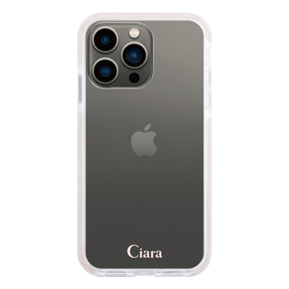 iPhone13Pro クッションバンパー 耐衝撃クリアケース ロゴ ピンク