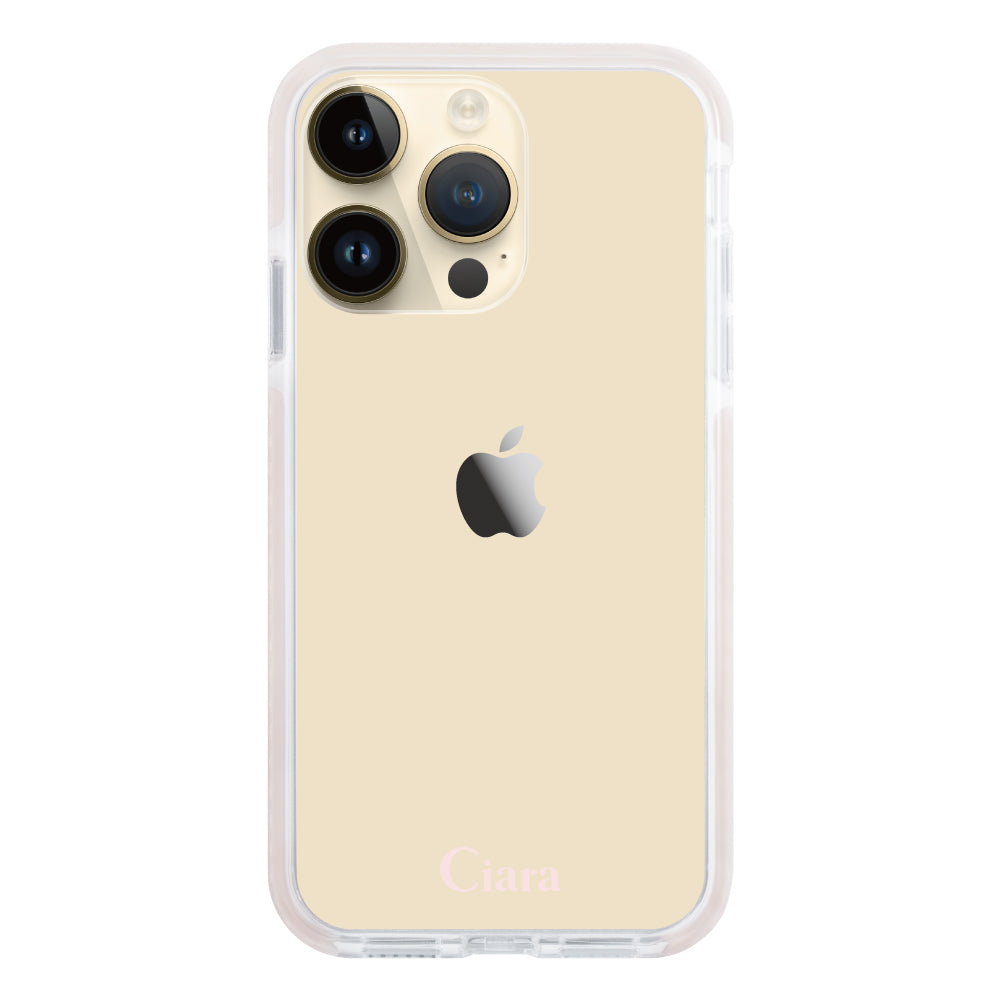 iPhone14Pro クッションバンパー 耐衝撃クリアケース ロゴ ピンク