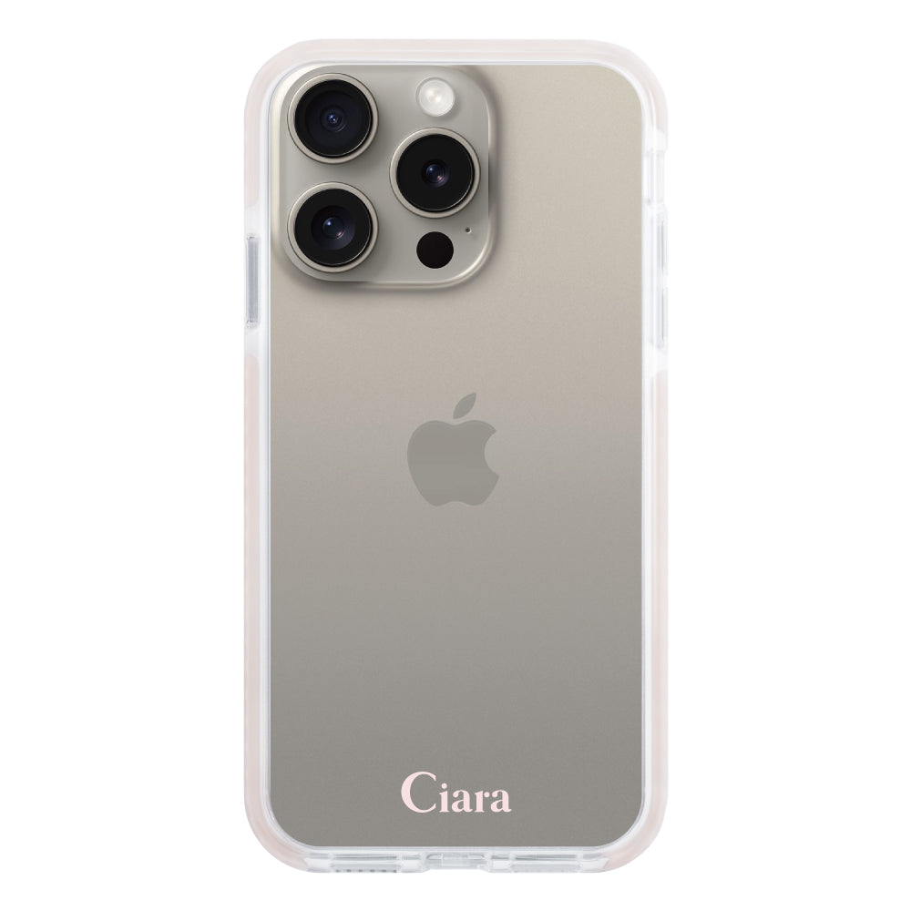iPhone15Pro クッションバンパー 耐衝撃クリアケース ロゴ ピンク