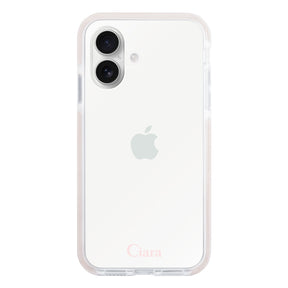 iPhone16 クッションバンパー 耐衝撃クリアケース ロゴ ピンク