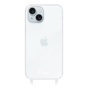 iPhone15Plus ストラップクリアケース ロゴ ホワイト