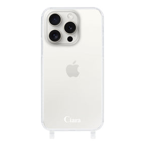 iPhone15ProMax ストラップクリアケース ロゴ ホワイト