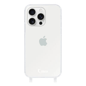 iPhone16ProMax ストラップクリアケース ロゴ ホワイト