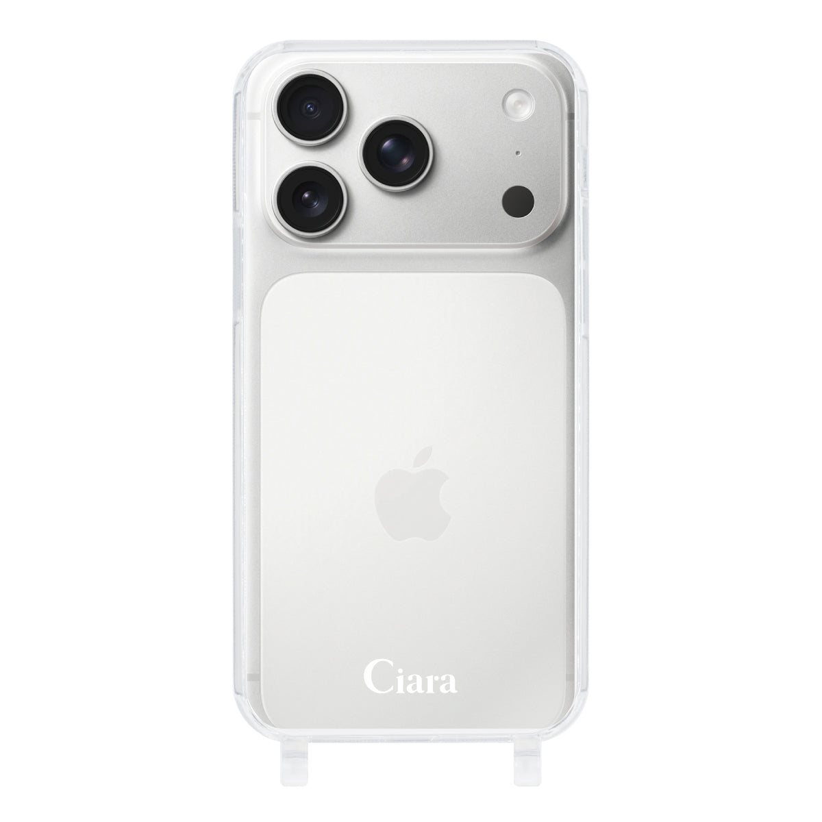 iPhone17Pro ストラップクリアケース ロゴ ホワイト