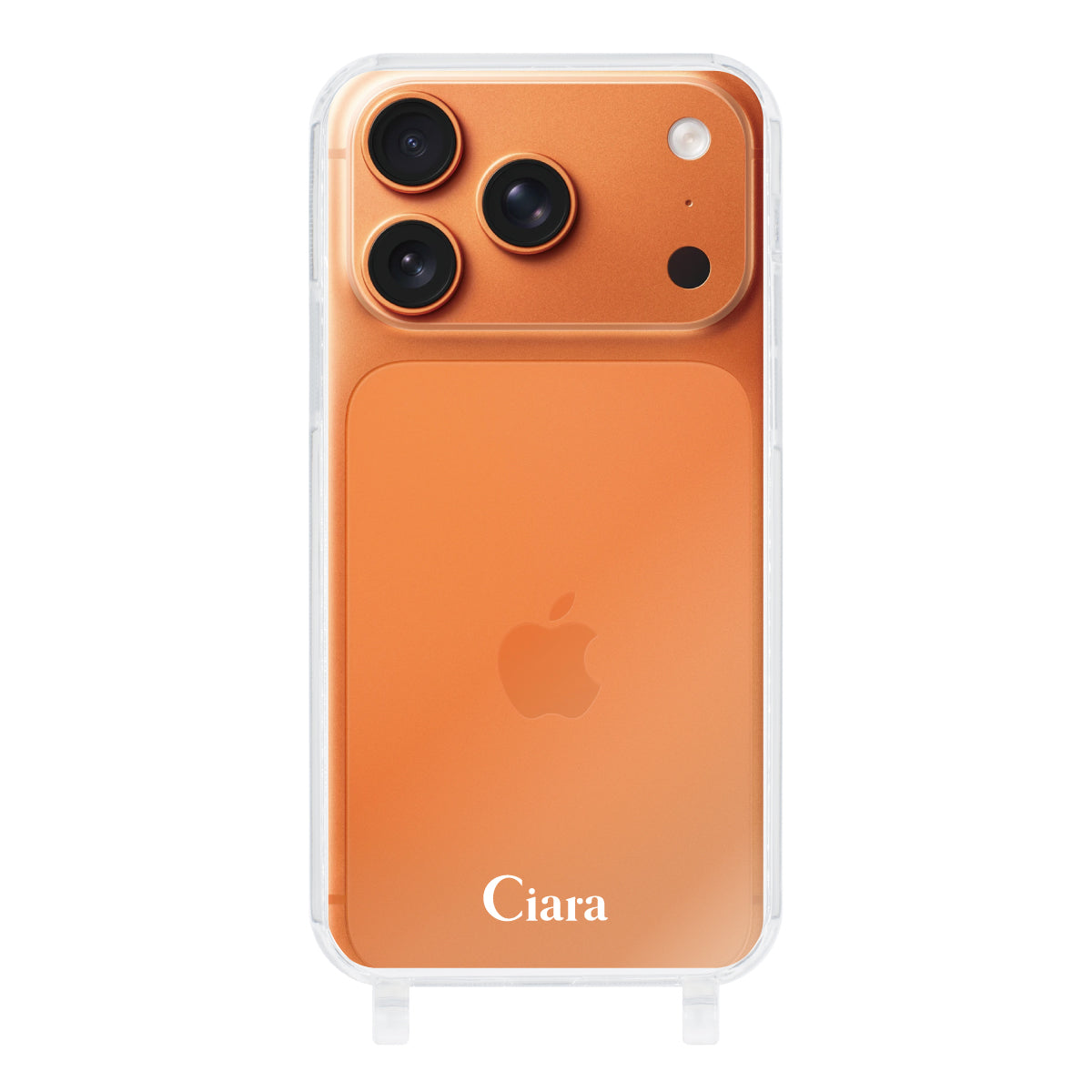 iPhone17ProMax ストラップクリアケース ロゴ ホワイト