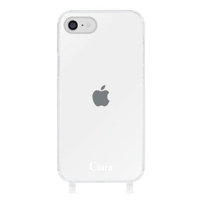 iPhone7/8/SE2/SE3 ストラップクリアケース ロゴ ホワイト