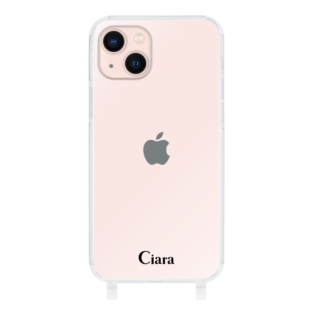 iPhone13 ストラップクリアケース ロゴ ブラック