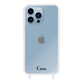 iPhone13ProMax ストラップクリアケース ロゴ ブラック