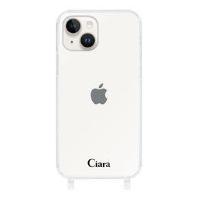iPhone14 ストラップクリアケース ロゴ ブラック