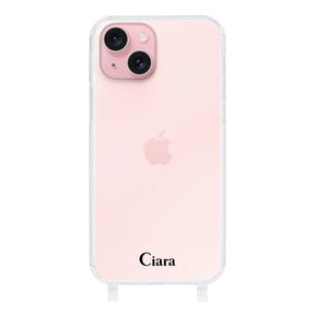 iPhone15 ストラップクリアケース ロゴ ブラック
