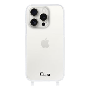 iPhone15ProMax ストラップクリアケース ロゴ ブラック