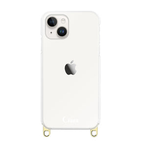 iPhone14 ストラップクリアケース ロゴ ゴールド