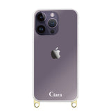 iPhone14ProMax ストラップクリアケース ロゴ ゴールド