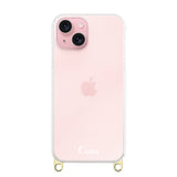 iPhone15 ストラップクリアケース ロゴ ゴールド