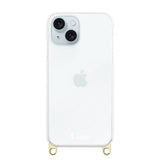 iPhone15Plus ストラップクリアケース ロゴ ゴールド