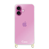 iPhone16 ストラップクリアケース ロゴ ゴールド