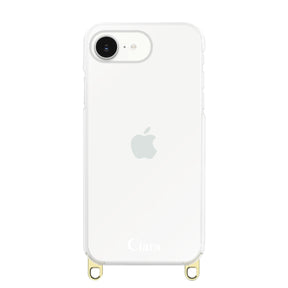 iPhone16e ストラップクリアケース ロゴ ゴールド