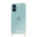 iPhone16Plus ストラップクリアケース ロゴ ゴールド