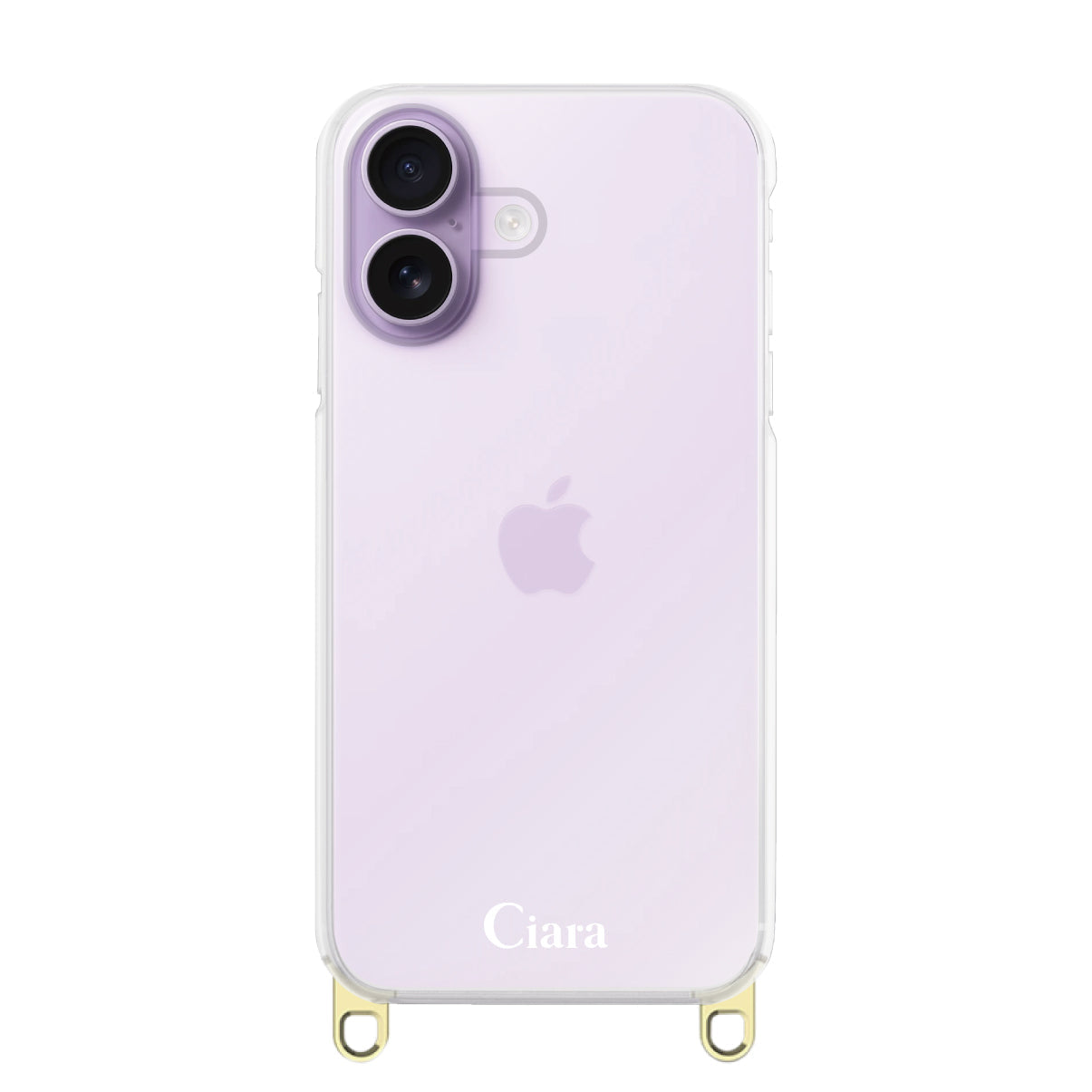 iPhone17 ストラップクリアケース ロゴ ゴールド