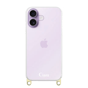 iPhone17 ストラップクリアケース ロゴ ゴールド