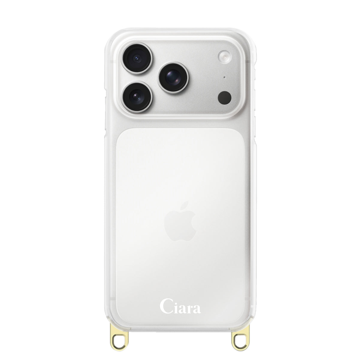 iPhone17Pro ストラップクリアケース ロゴ ゴールド