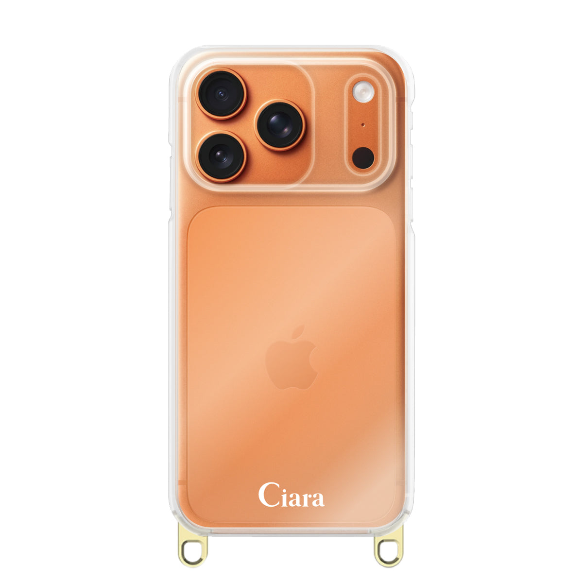 iPhone17ProMax ストラップクリアケース ロゴ ゴールド