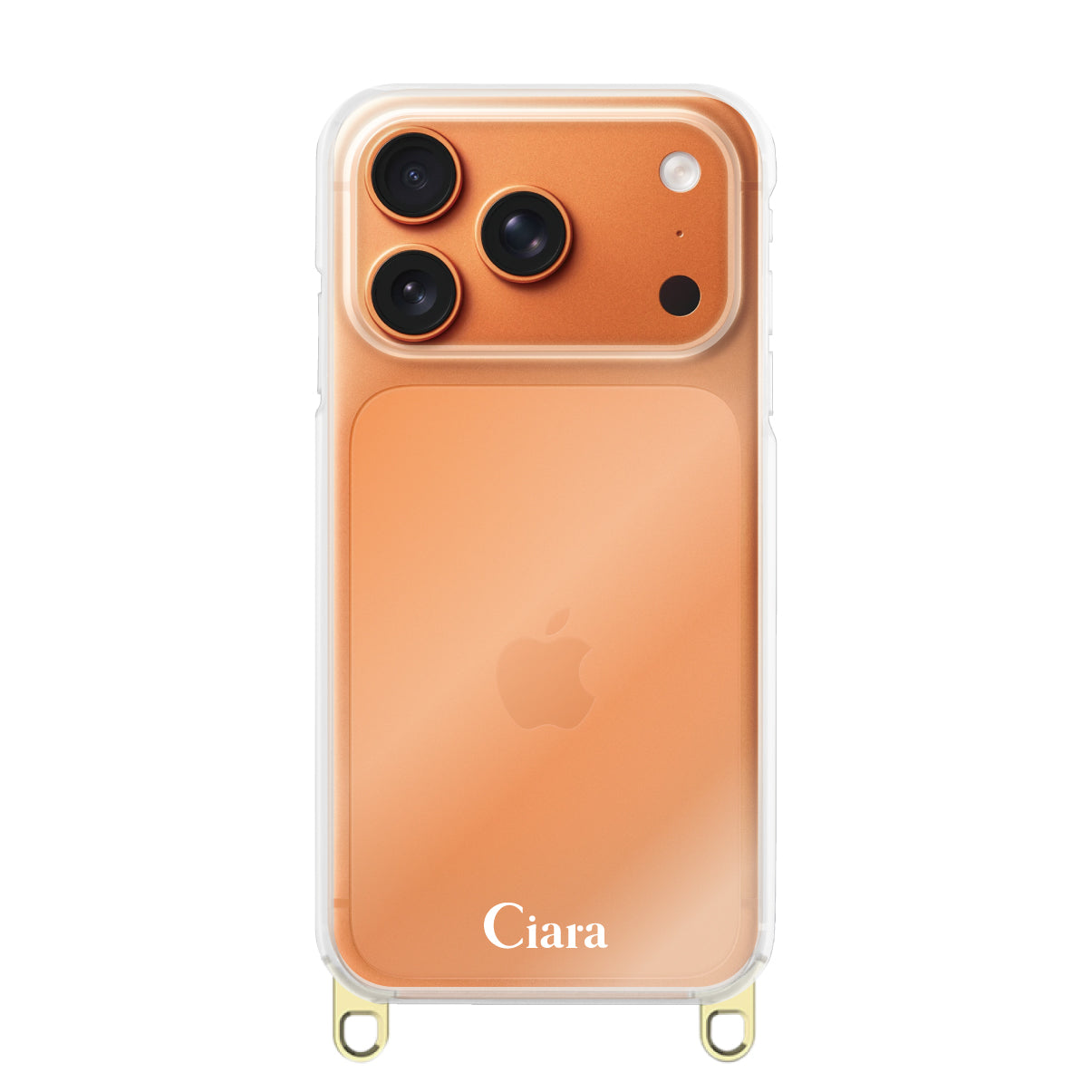 iPhone17ProMax ストラップクリアケース ロゴ ゴールド