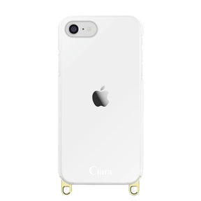 iPhone7/8/SE2/SE3 ストラップクリアケース ロゴ ゴールド