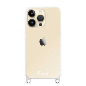 iPhone14Pro ストラップクリアケース ロゴ シルバー