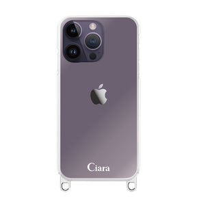iPhone14ProMax ストラップクリアケース ロゴ シルバー