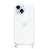 iPhone15Plus ストラップクリアケース ロゴ シルバー